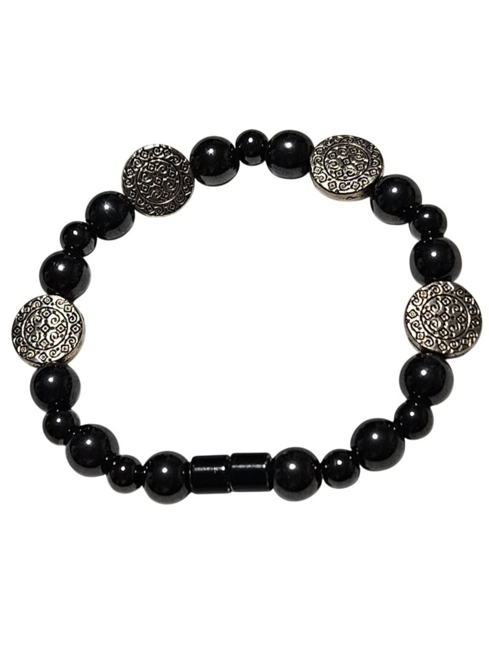 Vintage Bracelet Black Beaded Stretch Filigree Accents Cocktail Fashion Jewelry
